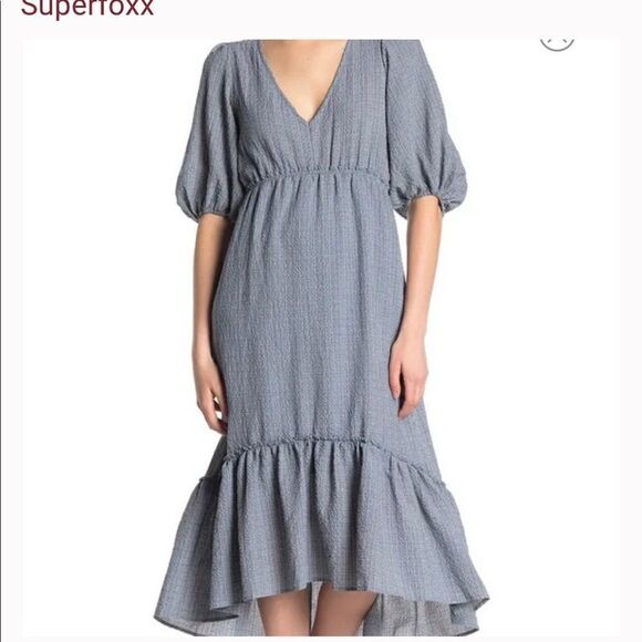 Superfoxx Dresses & Skirts - SUPERFOXX Maxi Dress Rainbow ELBOW SLEEVE HIGH Low Ruffle Dress Sz- Med